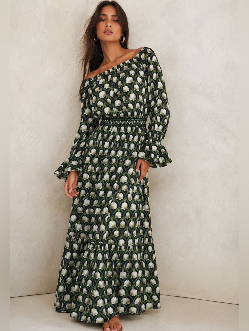 Agua by Agua Bendita Almendra Perla Large Maxi Dress Embroidered Cotton